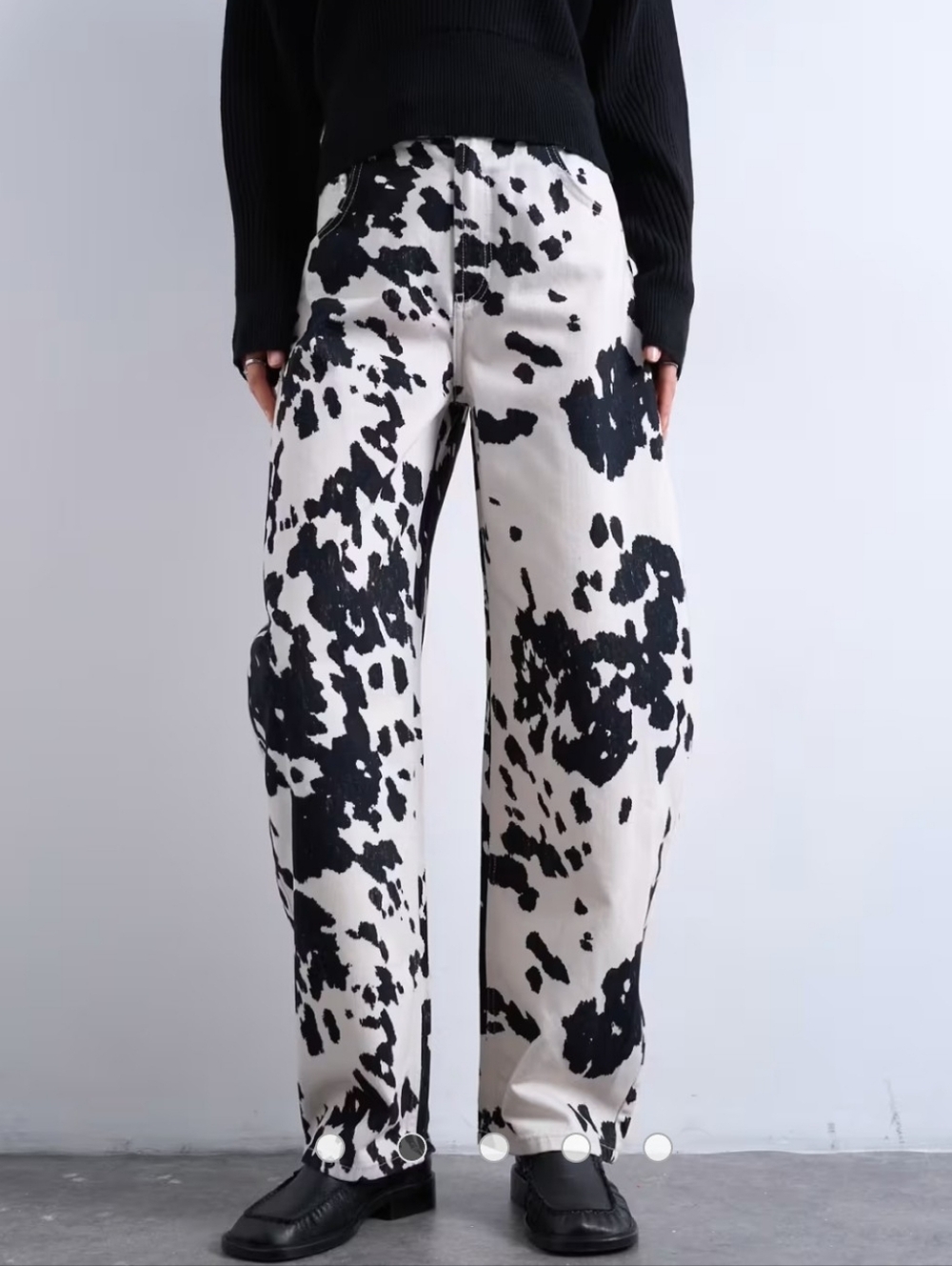 Topshop Black & White Cow Print Wide Leg Pants Balloon Trousers